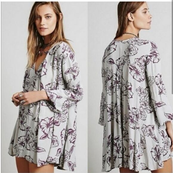 Free People Tree‎ Swing Long Sleeve Tunic Dress Purple Gray Size Small Pockets - Picture 1 of 8